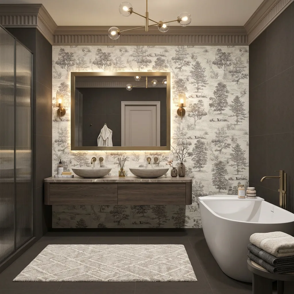 Morson Forest Toile Black, designer wall tile for bathroom